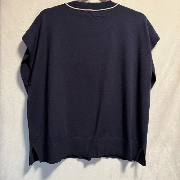 Max Studio Navy Top with White Accents - Picture 3 of 4